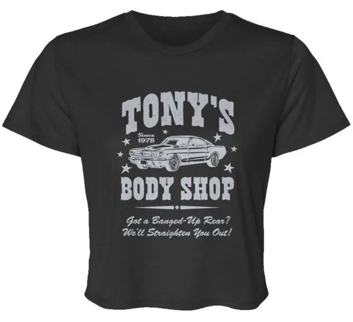 "Tony's Body Shop" Women’s Flowy Cropped Tee