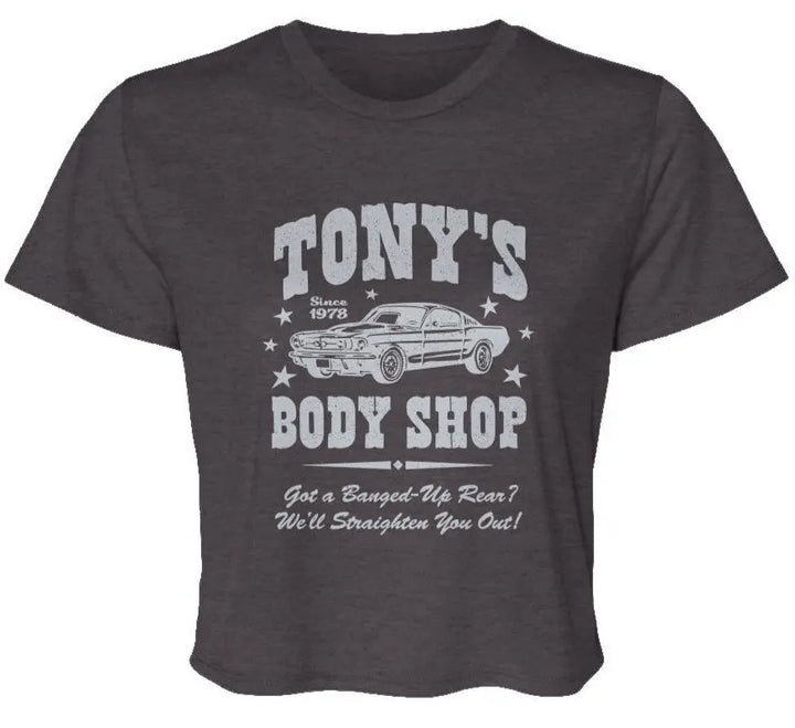 "Tony's Body Shop" Women’s Flowy Cropped Tee