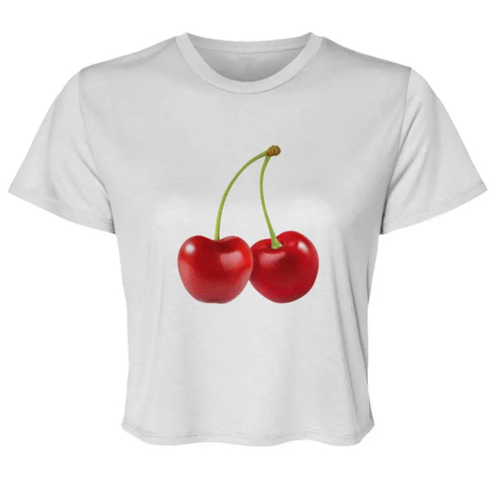 "Two Cherries" Women’s Flowy Cropped Tee