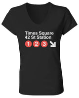 "Times Square 1 2 3" Women Jersey V Neck T Shirt