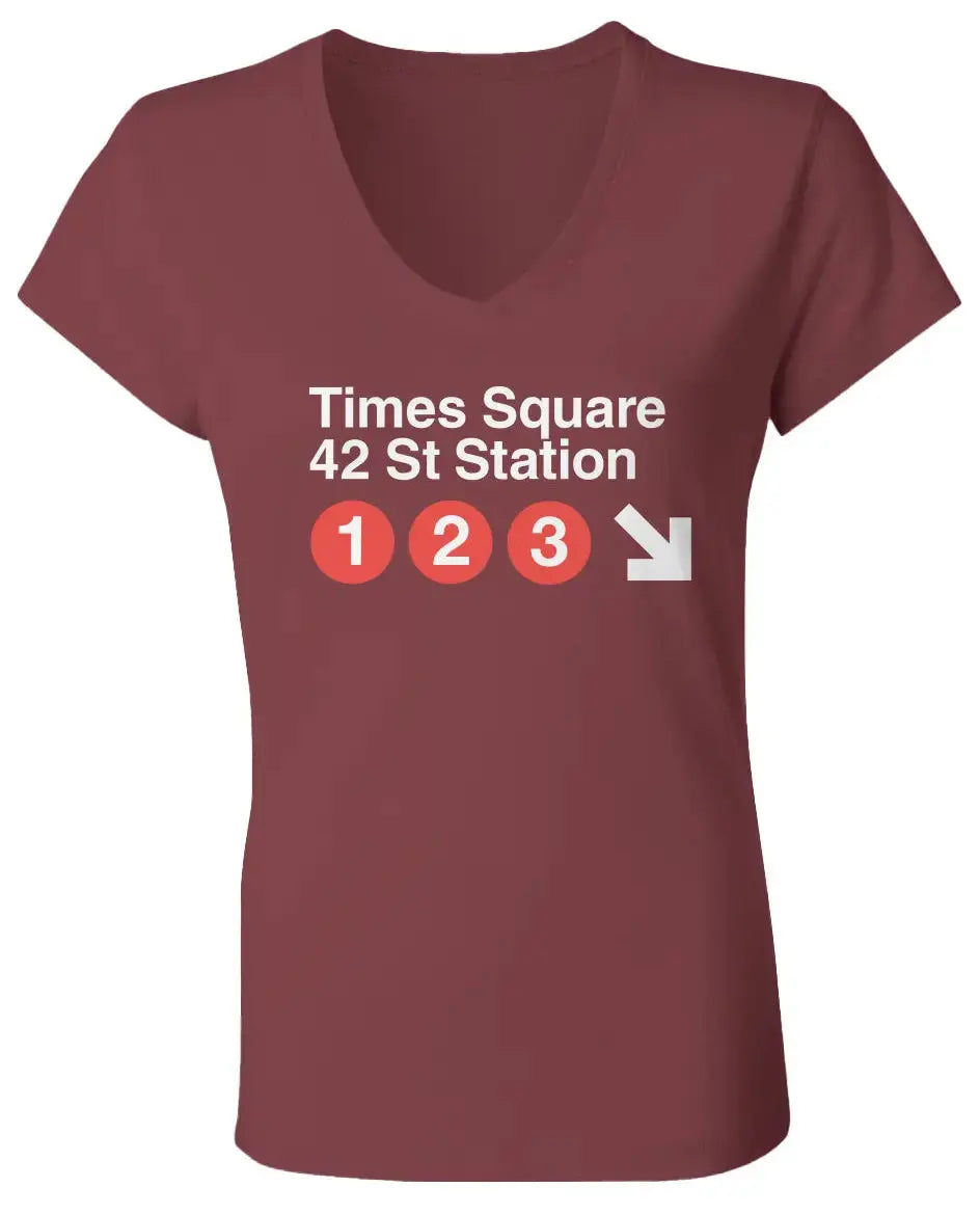 "Times Square 1 2 3" Women Jersey V Neck T Shirt