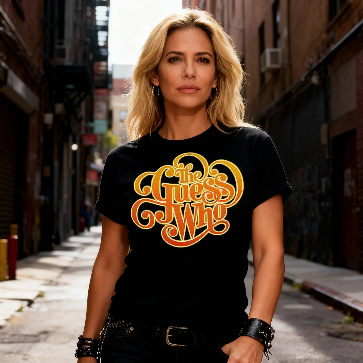 Woman wearing The Guess Who Tee