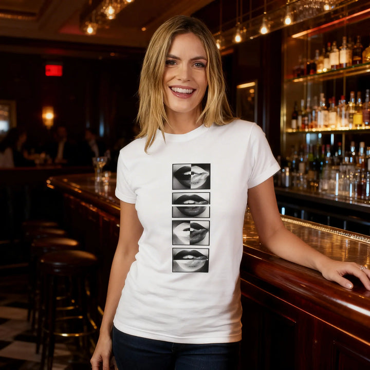 "Black & White Lips" Women's Slim Fit T-Shirt